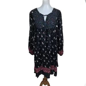 Romantic Gypsy Black Floral Long Sleeve Dress